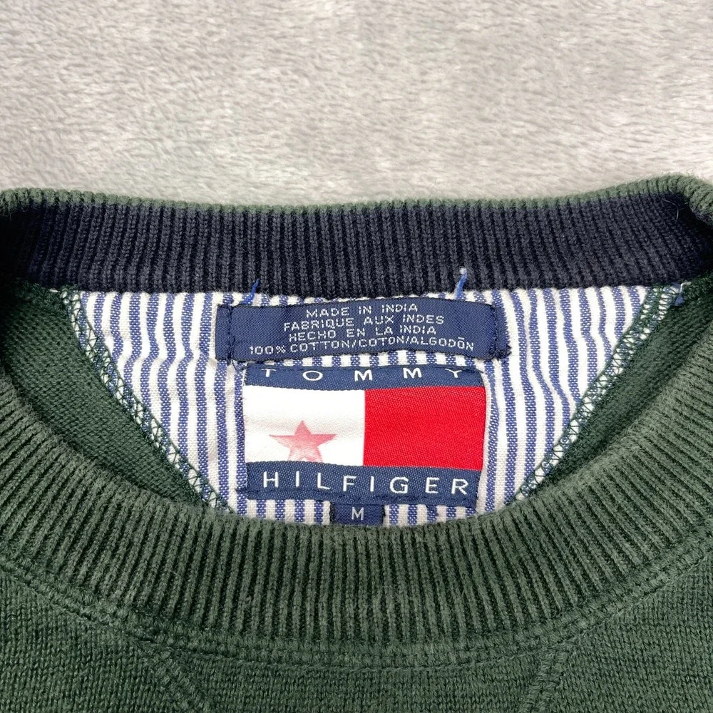 Vintage Tommy Hilfiger Sweater Mens Medium Green Lion Crest Logo Knit Crew Neck